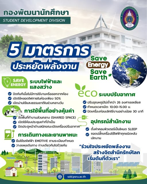 มรพส. ขานรับนโยบายประหยัดพลังงาน ชู 5 มาตรการเข้ม “Save Energy Save Earth” มุ่งเน้นการสร้างจิตสำนึกรักษ์โลกโดยเริ่มจากตัวบุคคล พร้อมประกาศใช้ 5 มาตรการหลักเพื่อลดการใช้พลังงานอย่างยั่งยืน